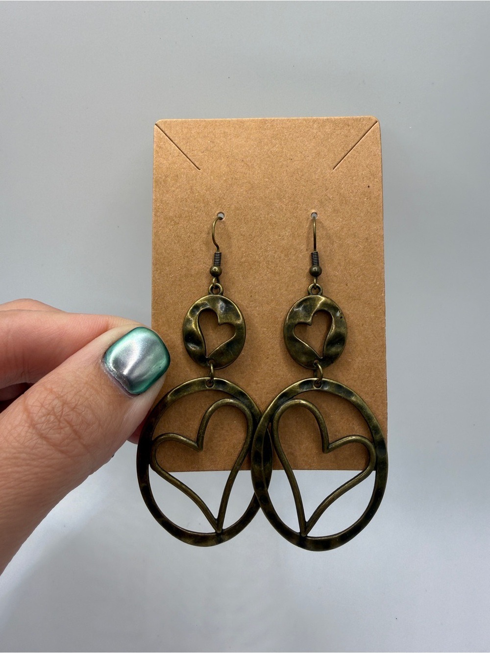 Antique Gold Heart Drop Earrings